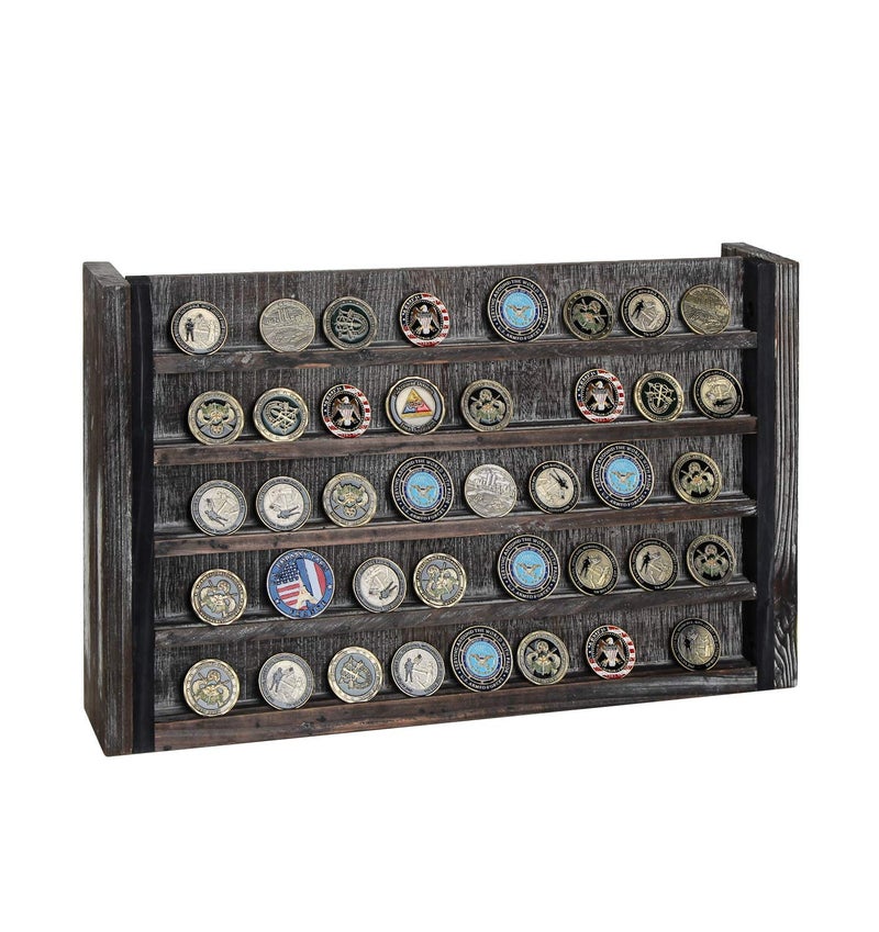 J JACKCUBE DESIGN Rustic Wood Wall Mount Coins Display Rack - 5 Tier Military Holder for Army, Air Force, Navy Awards Collectors Shelf - MK590A - Image 1
